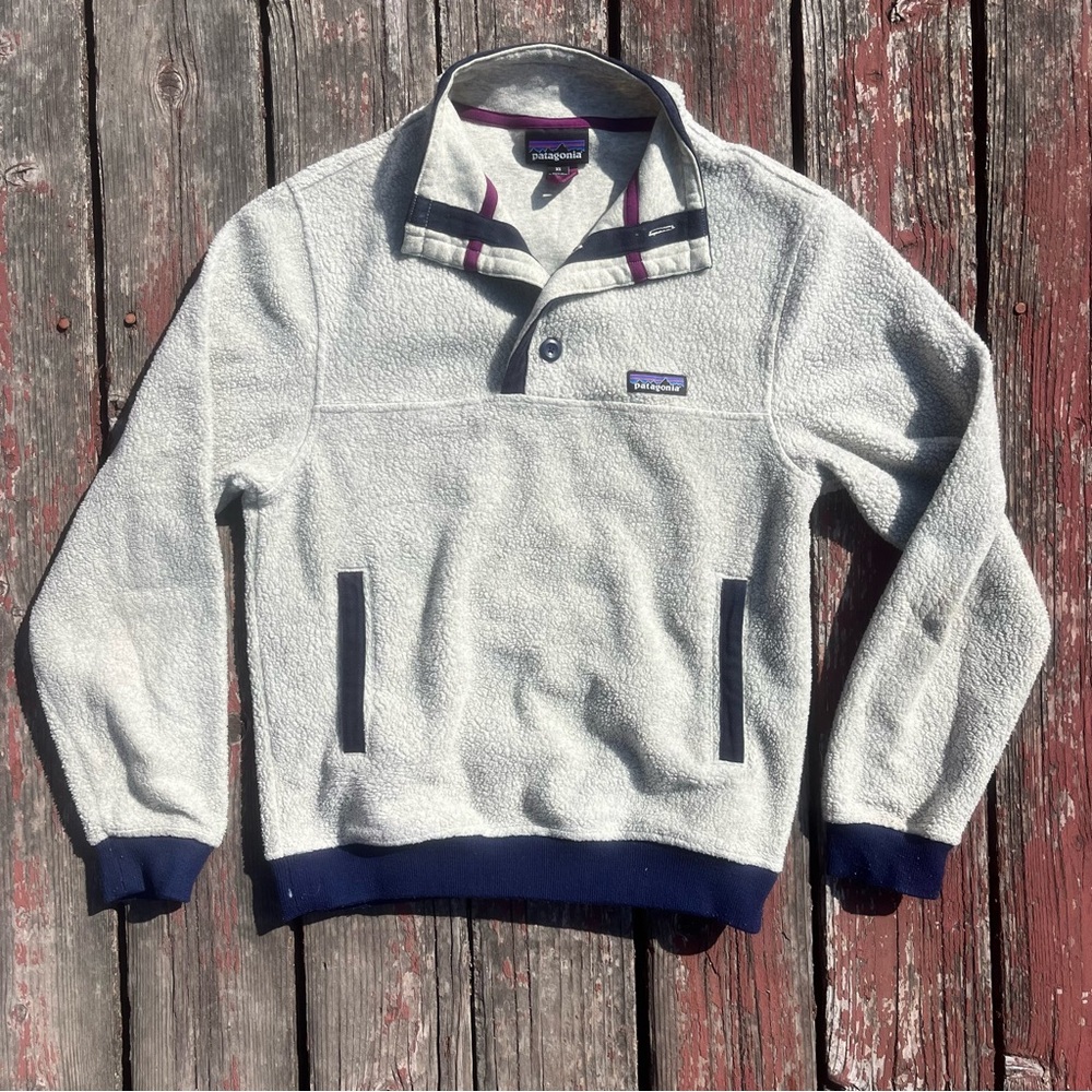 Patagonia Synchilla Jacket Mens XS Oatmeal Snap T Pullover Fleece Sweater
